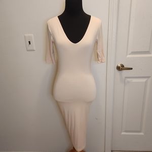 Forever 21 Small Bodycon Cream Backless Long Dress Ruched Waist V Neck